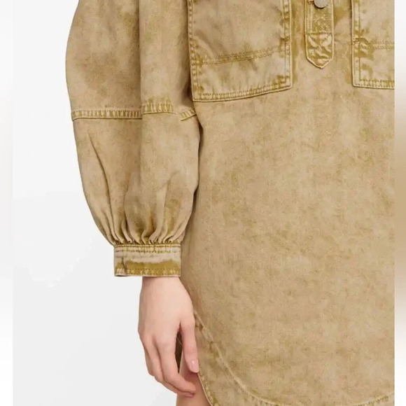 Ulla Johnson Wesley Cotton Denim Tunic Mini Dress 0 Oasis Khaki Balloon Sleeve - Picture 3 of 15